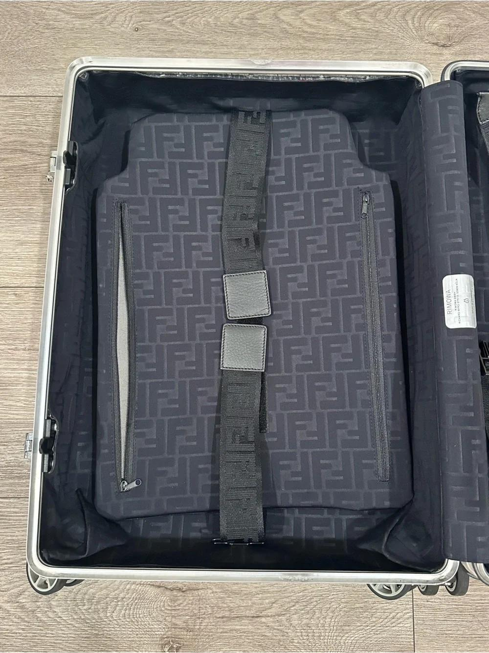 Fendi x Rimowa Silver Aluminum Hardcase Carry-On with Black Handle